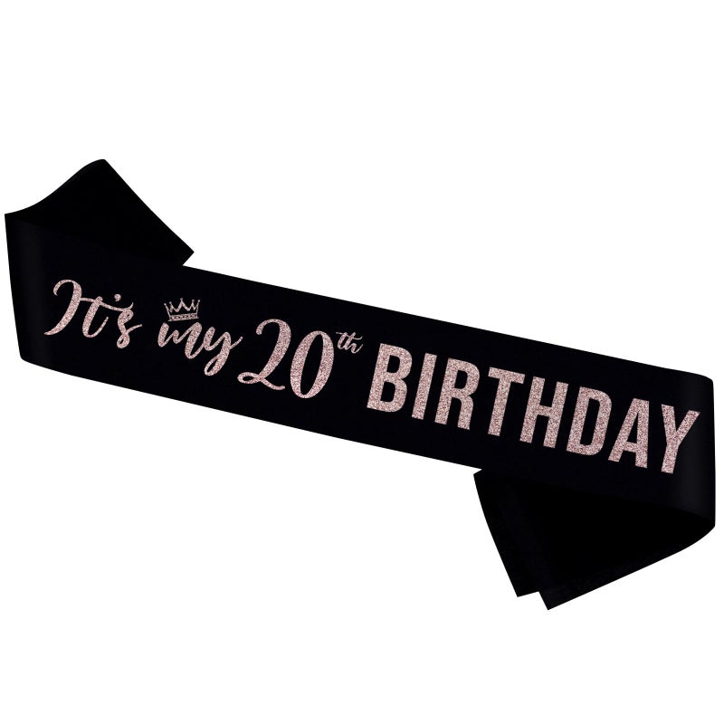 PYQWA Its My 20th Birthday Sash 20th Birthday Sash Decor Glitter 20th Birthday Gifts for Women Happy 20th Birthday Party Decorations - Image 1
